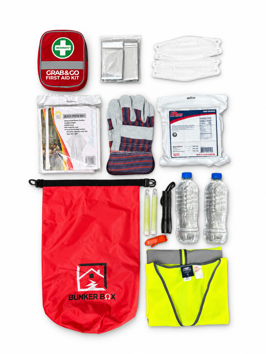 Vehicle grab bag with items displayed